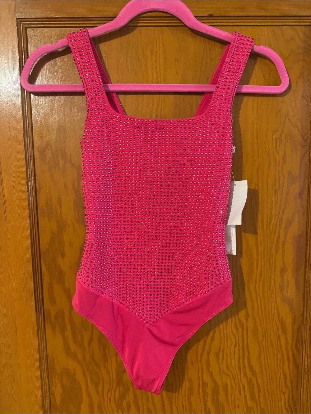 NWT Good American Rhinestone Sparkle Hot Pink Tank Thong Bodysuit